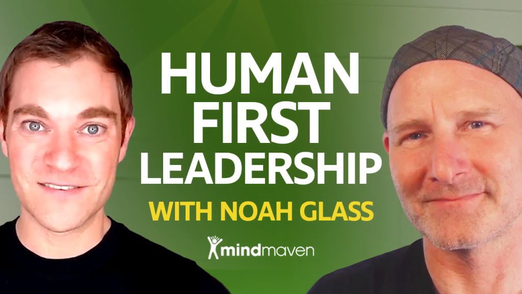 Headshots of Noah Glass and Patrick Ewers on a green background for an interview on human first leadership strategies to improve team performance