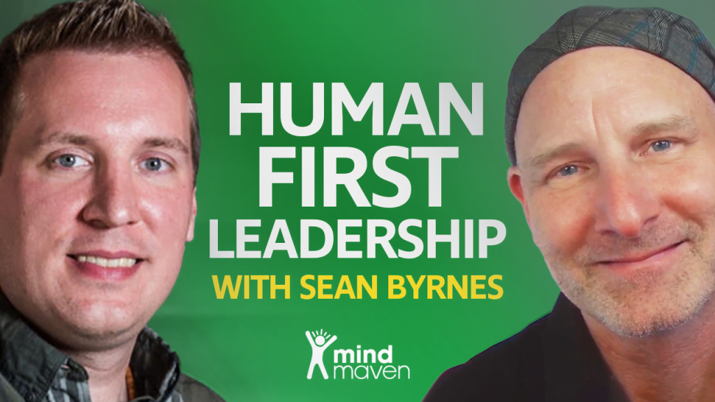 Headshots of Sean Byrnes and Patrick Ewers on a green background for their interview on creating a thriving corporate culture through Human First Leadership.